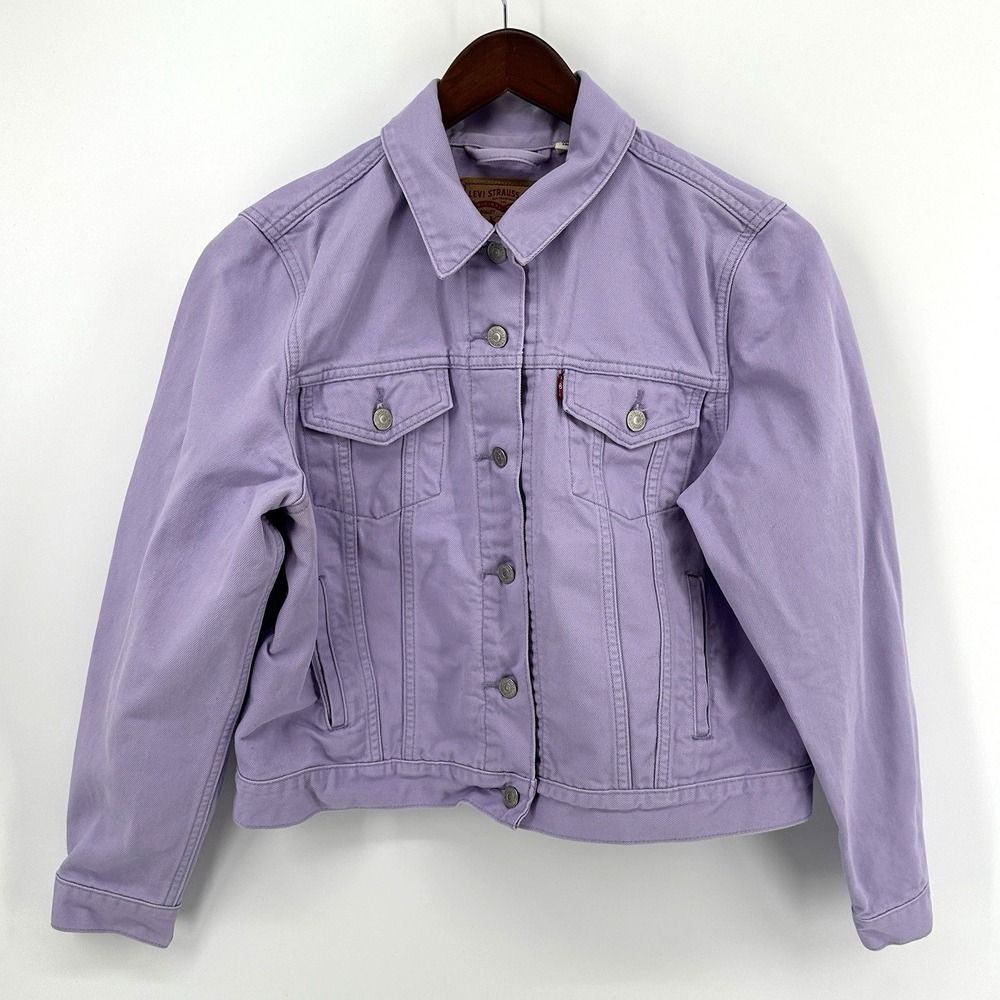 Levis Trucker Jacket Women's Lavender Cotton Button Jacket Size XL Embroidered
